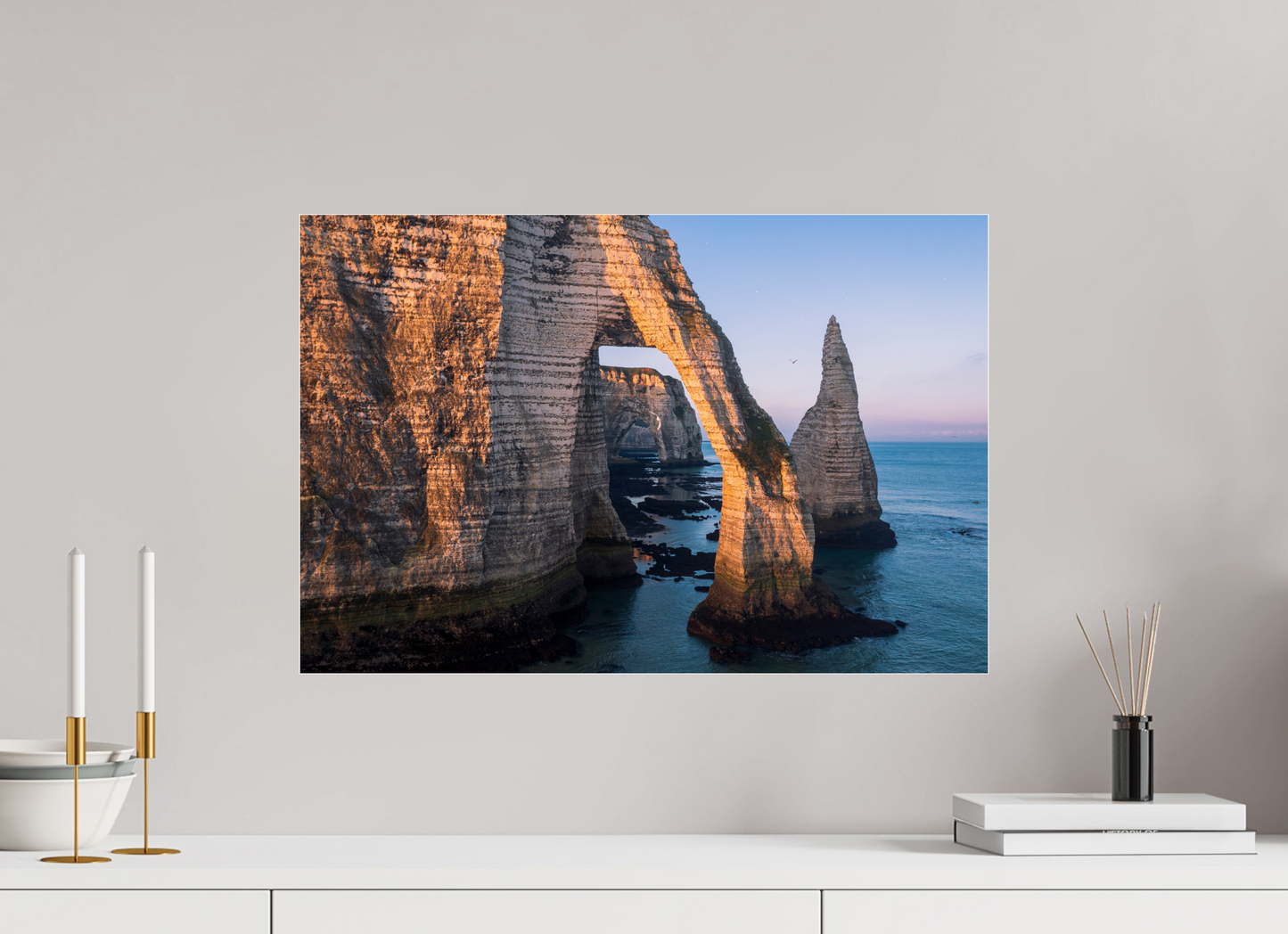 60 x 40 cm, Photo Print Under Acrylic Glass Lumière dorée sur l’arche d’Étretat