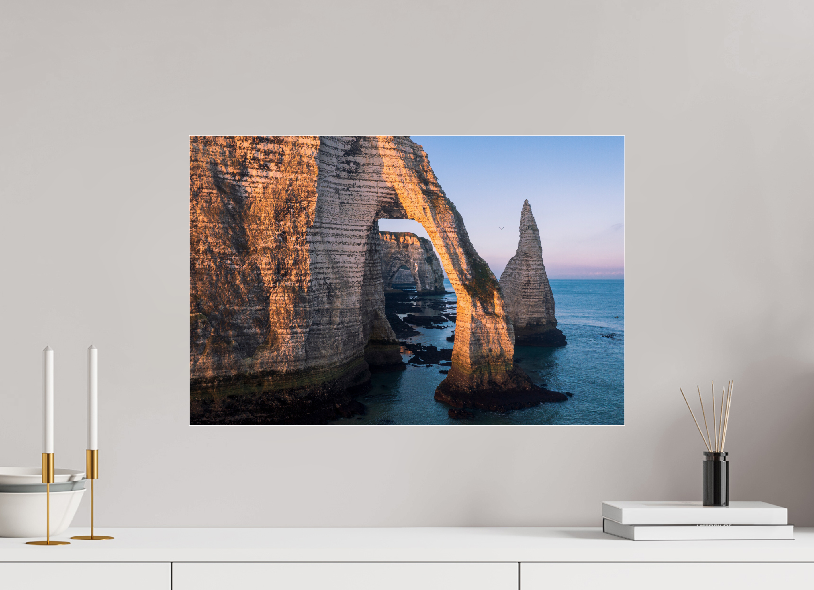 60 x 40 cm, Photo Print Under Acrylic Glass Lumière dorée sur l’arche d’Étretat