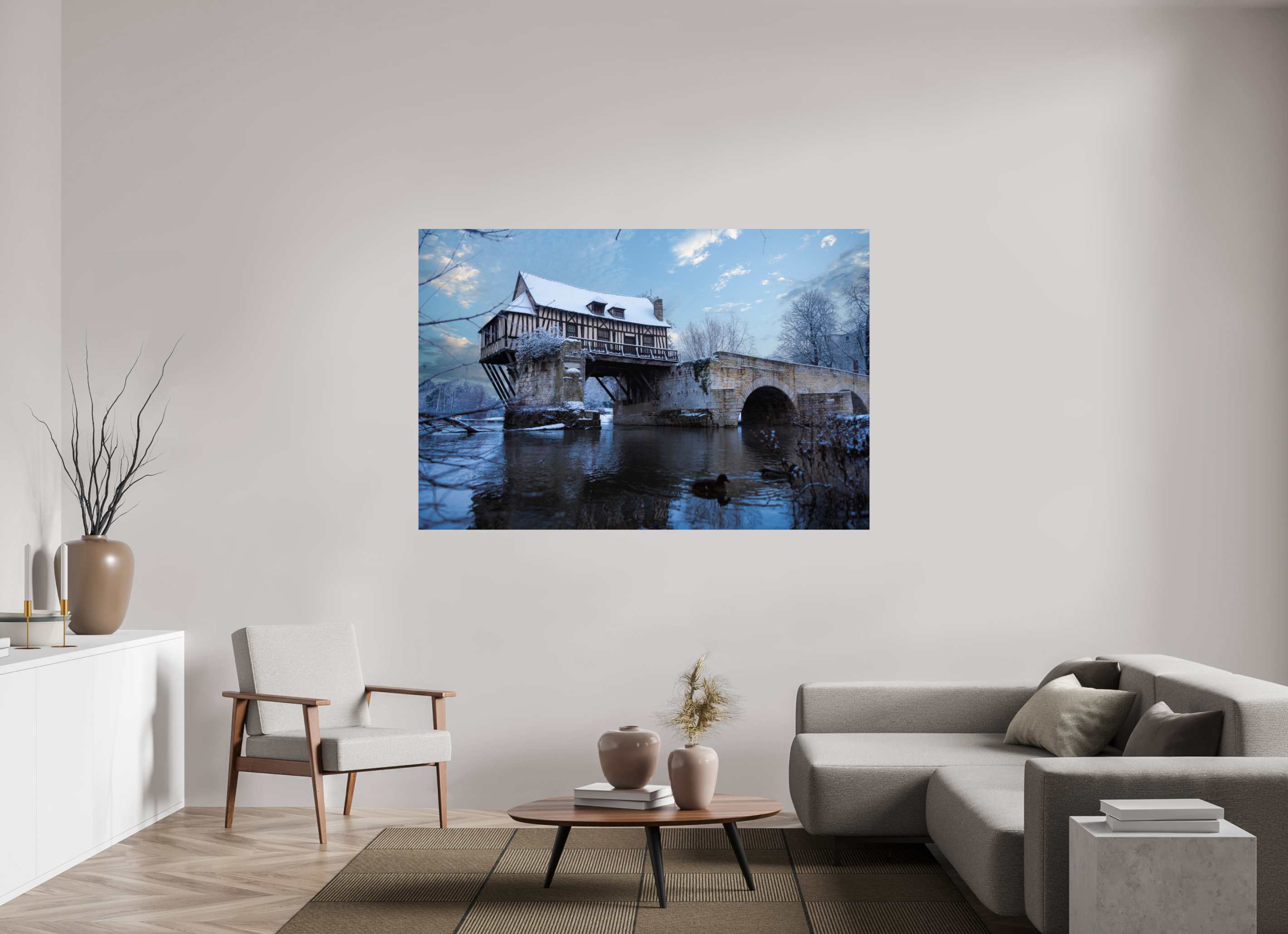 180 x 120 cm, Photo Print On Fuji Crystal DP II Vieux Pont de Vernon sous la neige