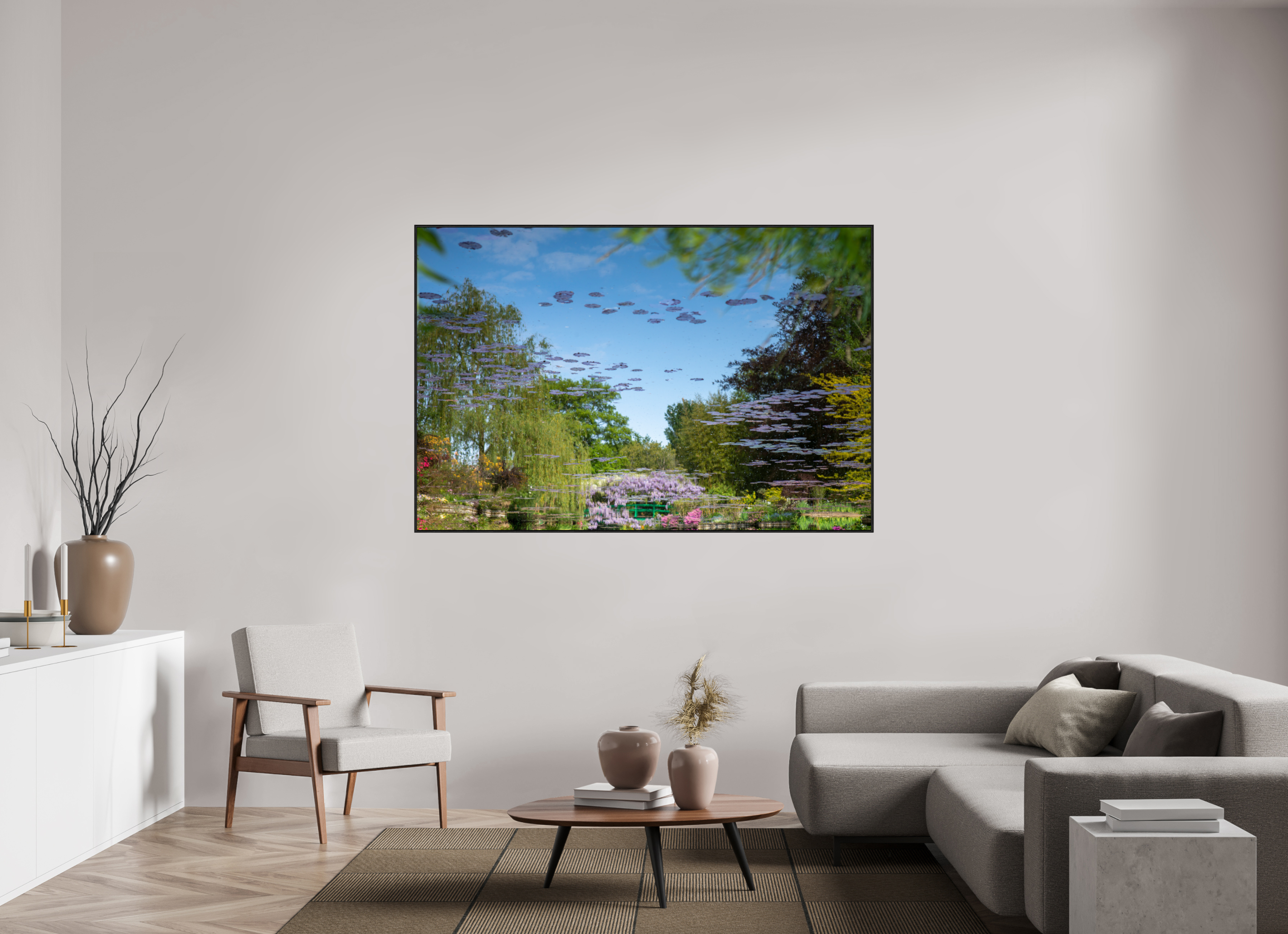 180 x 120 cm, Plexi et cadre américain Une pensée de Claude Monet