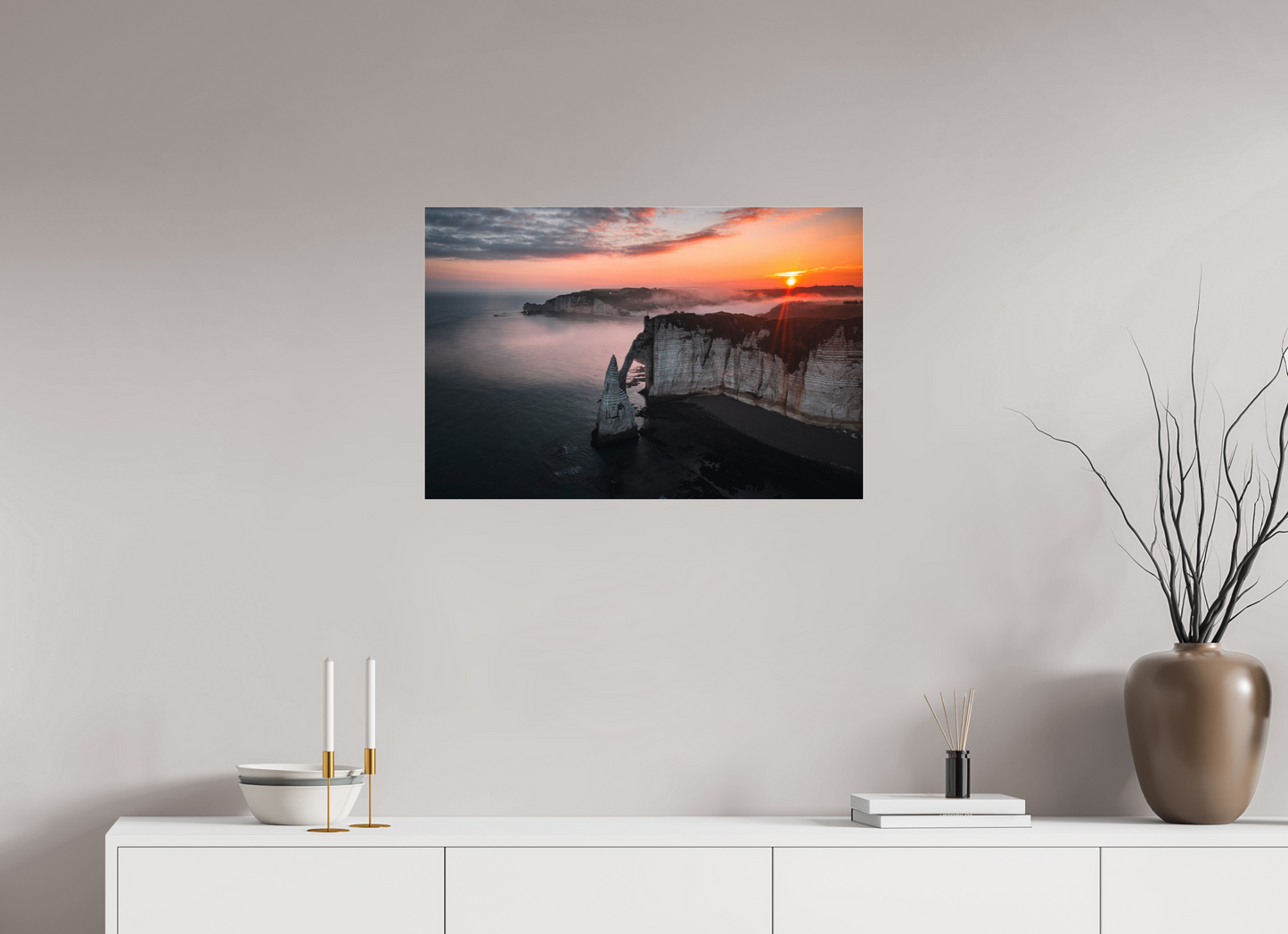 75 x 50 cm, Photo Print Under Acrylic Glass Aube sur les Falaises d'Aval d'Etretat