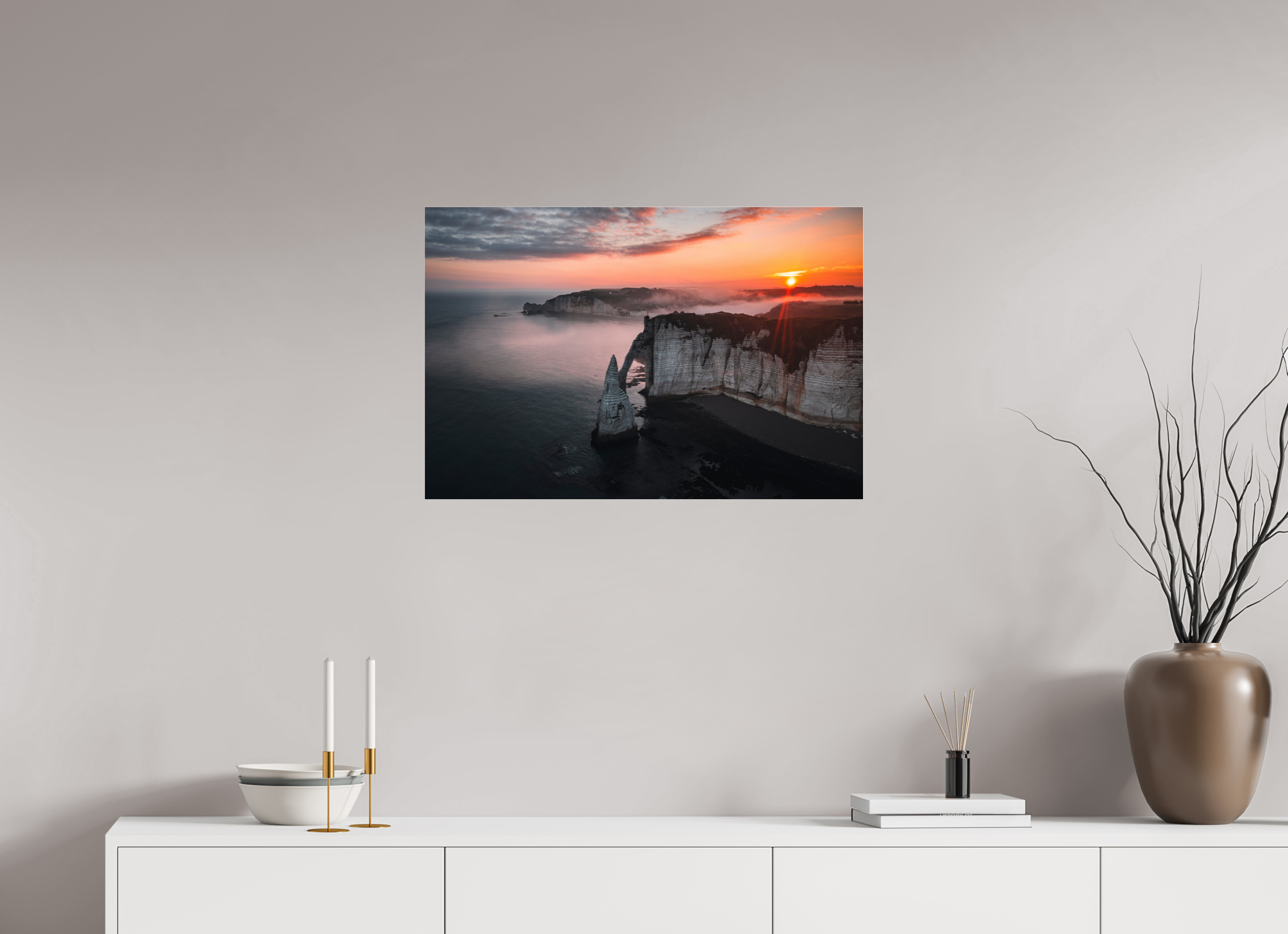 75 x 50 cm, Photo Print Under Acrylic Glass Aube sur les Falaises d'Aval d'Etretat