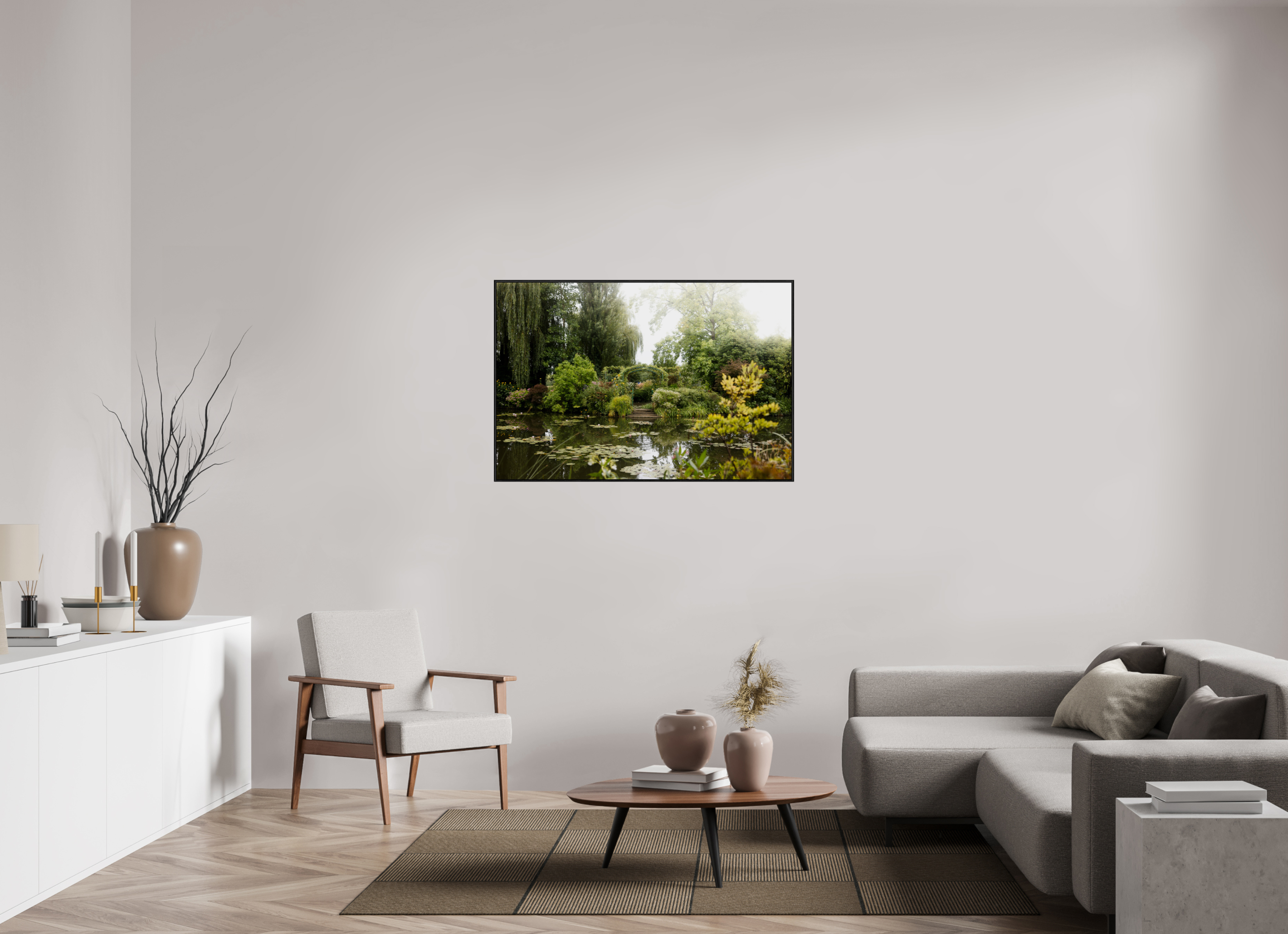 120 x 80 cm, Plexi et cadre américain La mare de Giverny