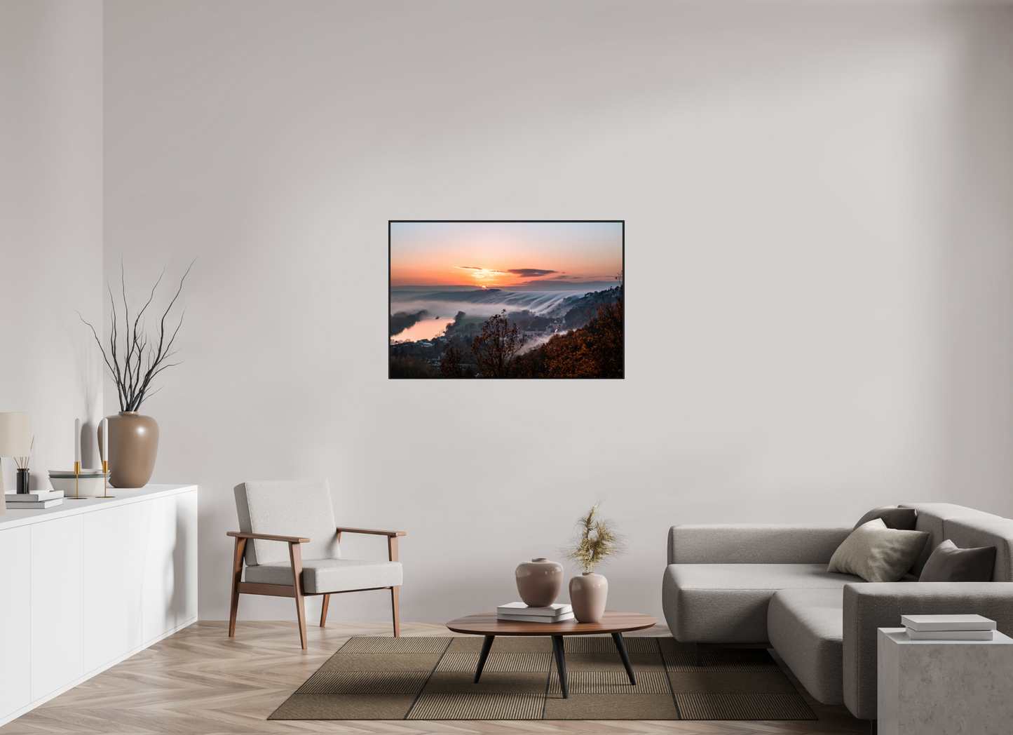 120 x 80 cm, Plexi et cadre américain Cascade de brume à la Roche Guyon
