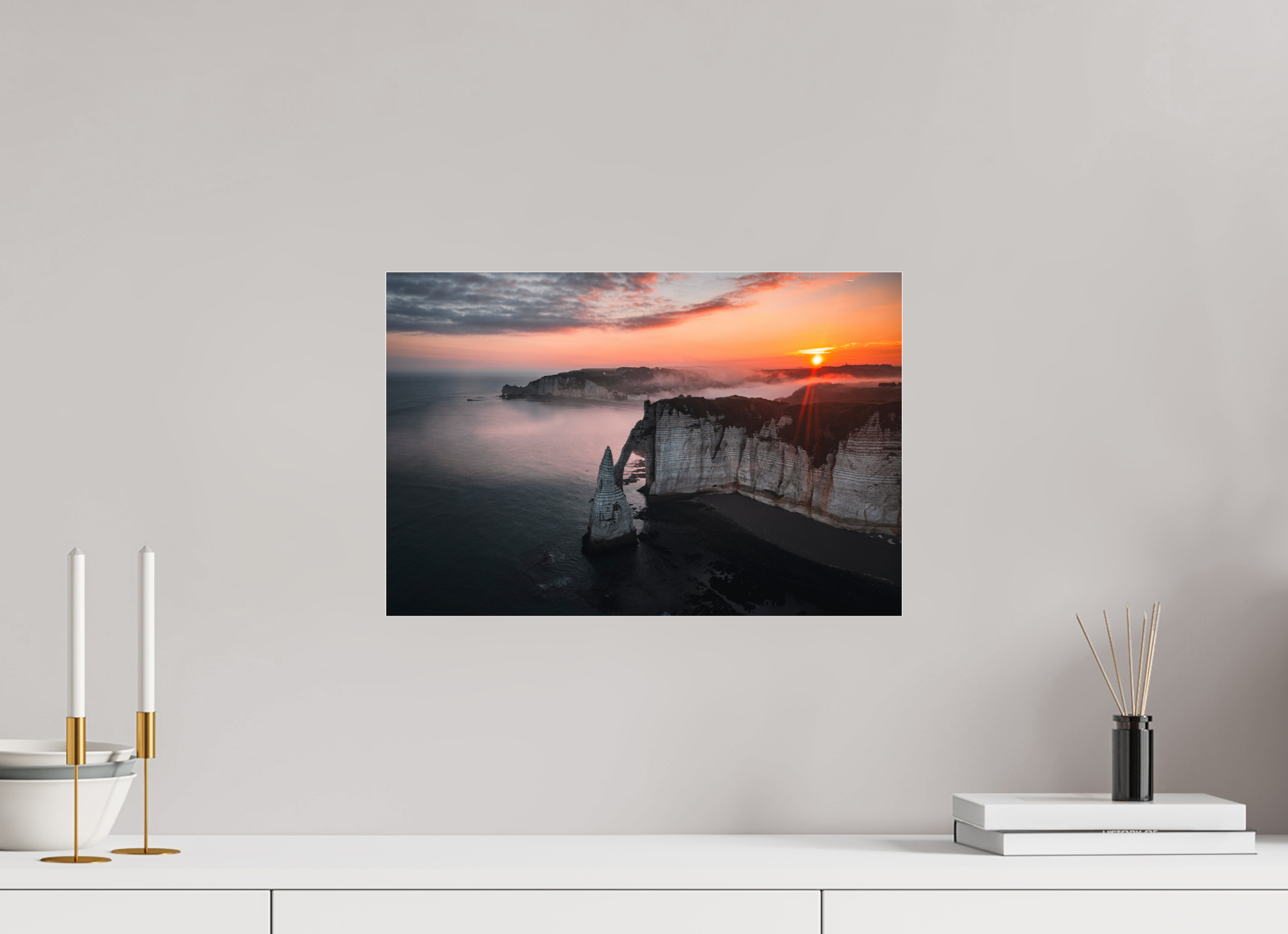 45 x 30 cm, Photo Print Under Acrylic Glass Aube sur les Falaises d'Aval d'Etretat