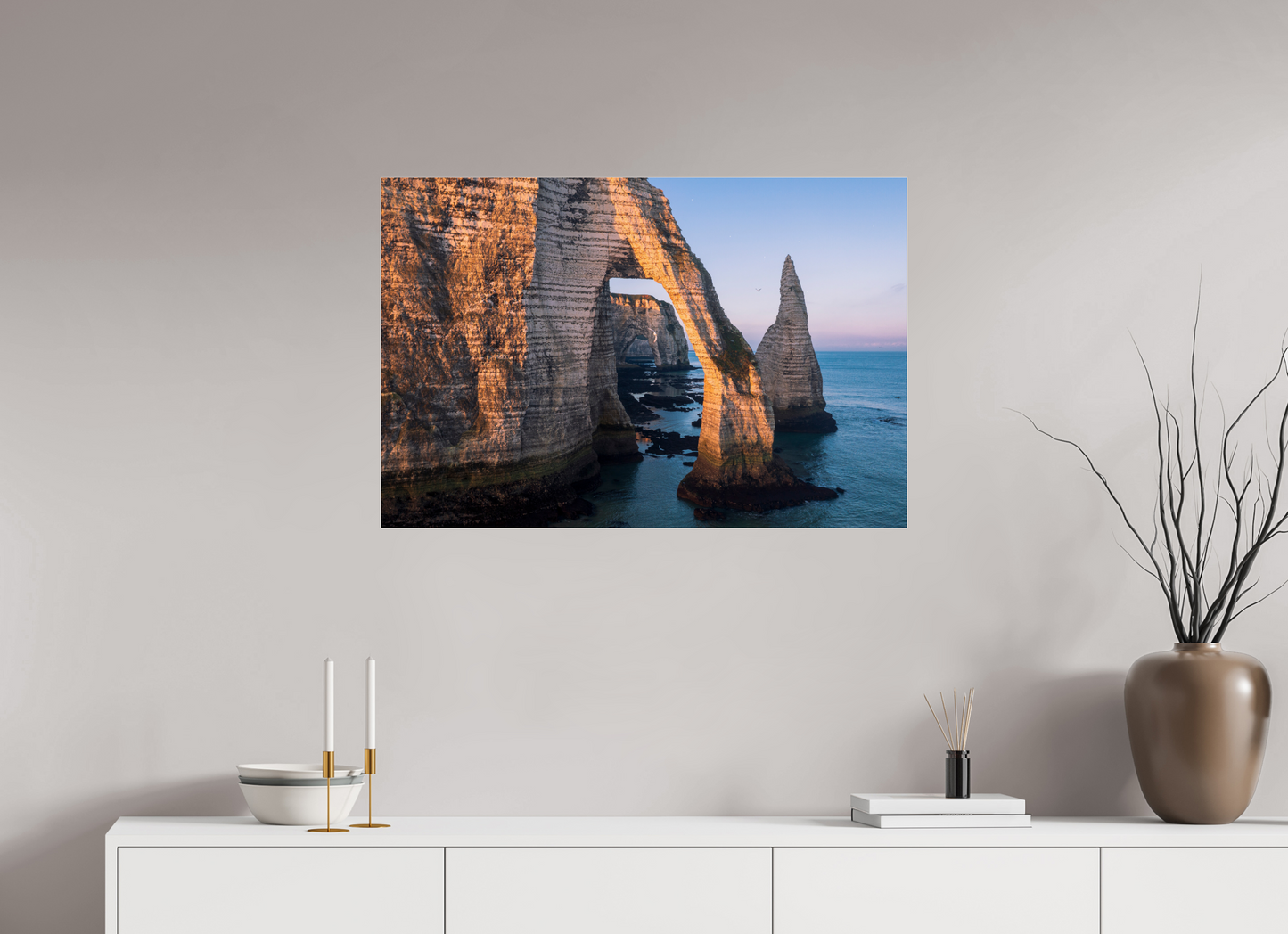 90 x 60 cm, Photo Print Under Acrylic Glass Lumière dorée sur l’arche d’Étretat