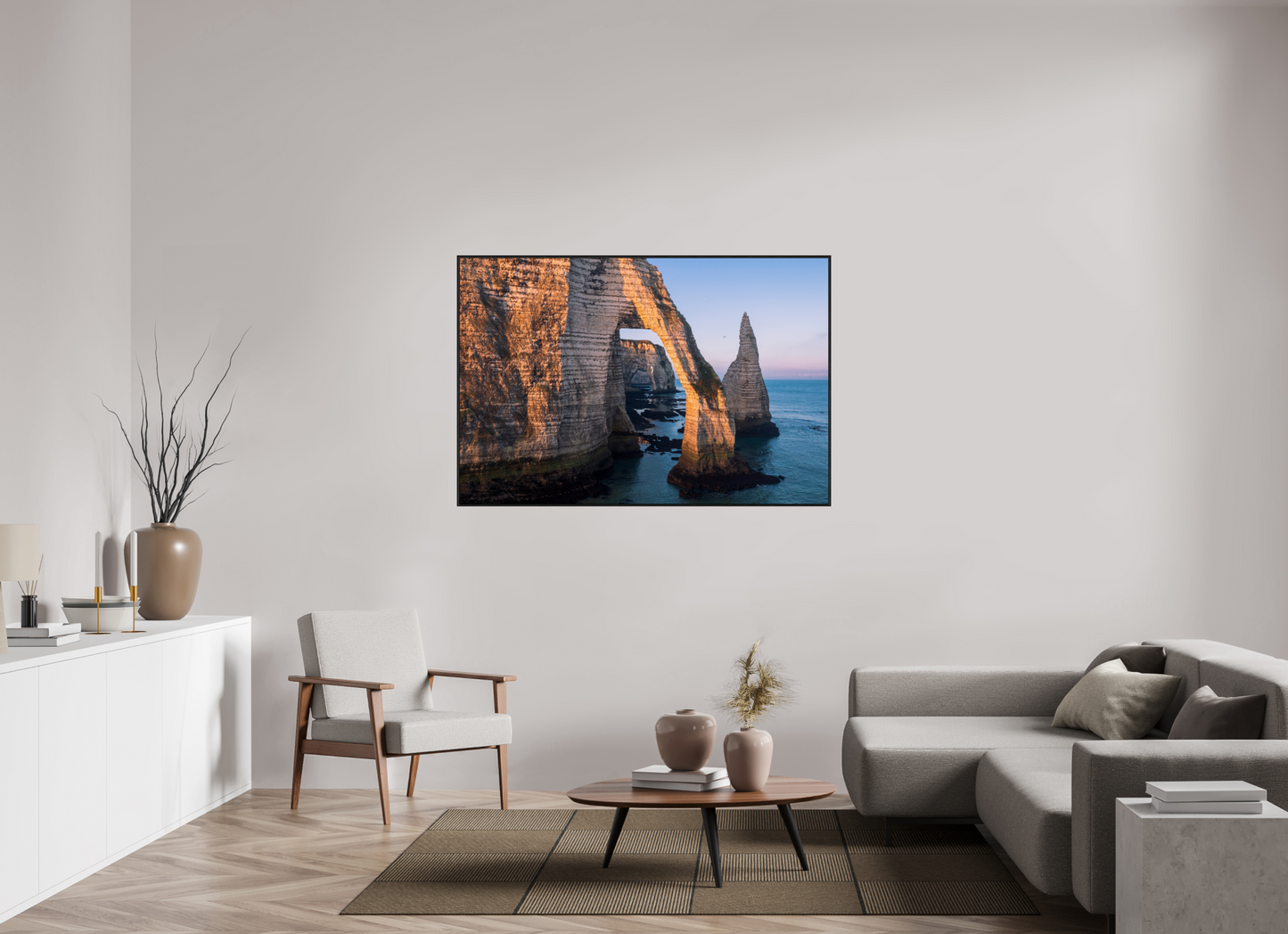 150 x 100 cm, Alu et cadre américain Lumière dorée sur l’arche d’Étretat
