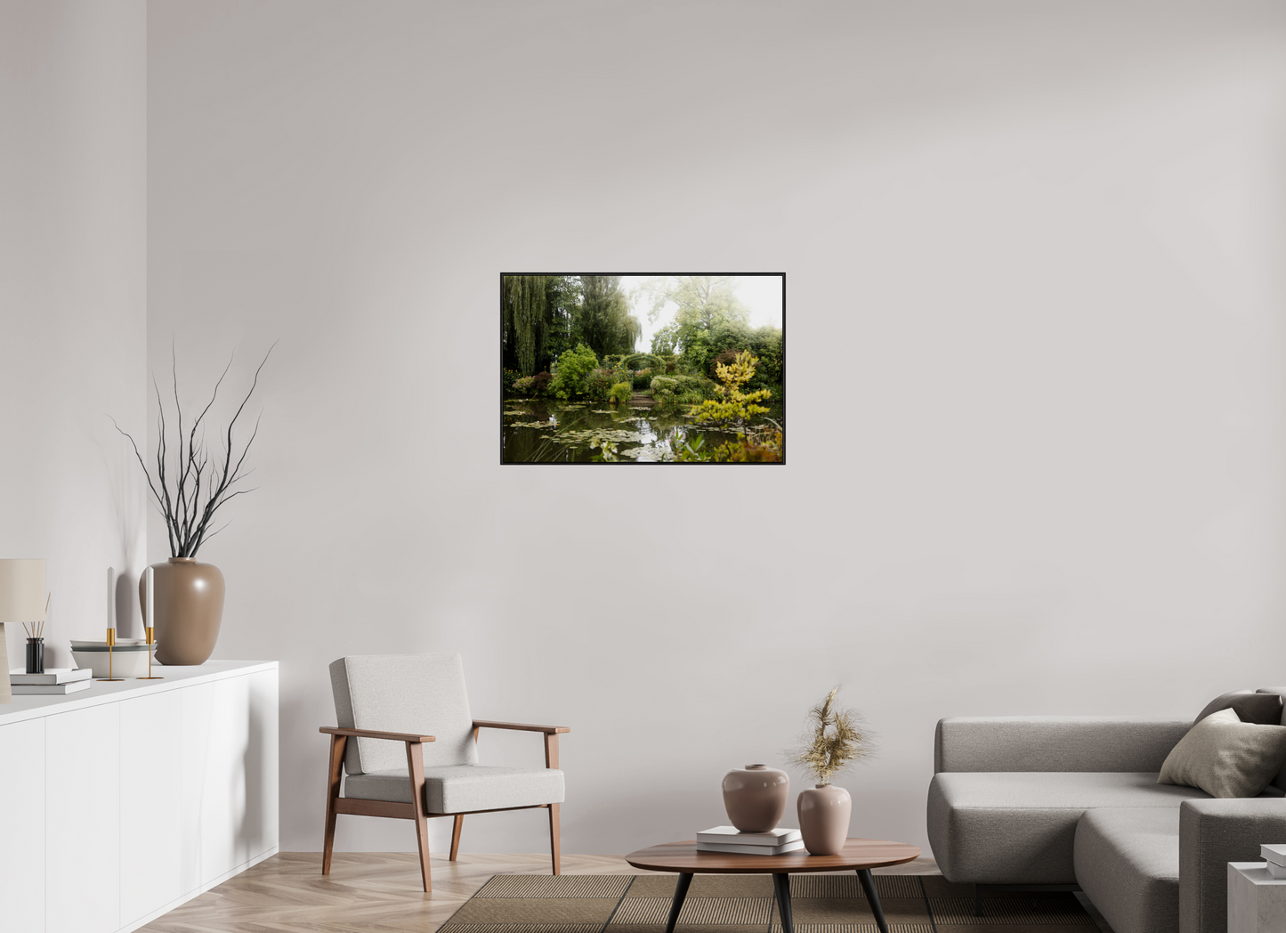 90 x 60 cm, Plexi et cadre américain La mare de Giverny