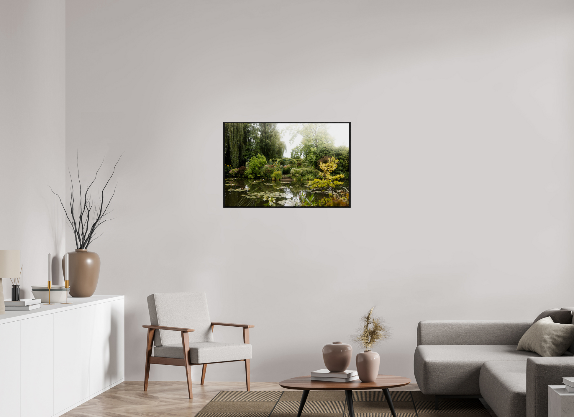 90 x 60 cm, Plexi et cadre américain La mare de Giverny