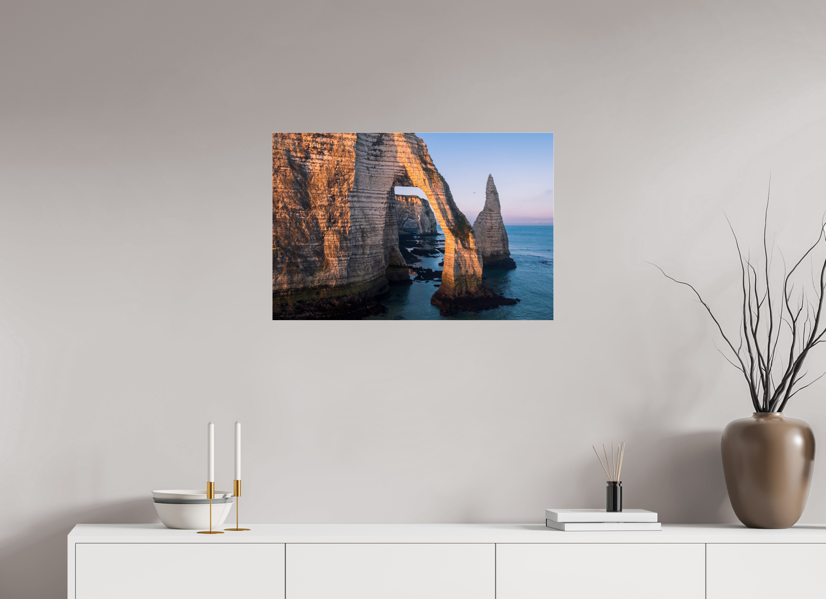 75 x 50 cm, Photo Print Under Acrylic Glass Lumière dorée sur l’arche d’Étretat