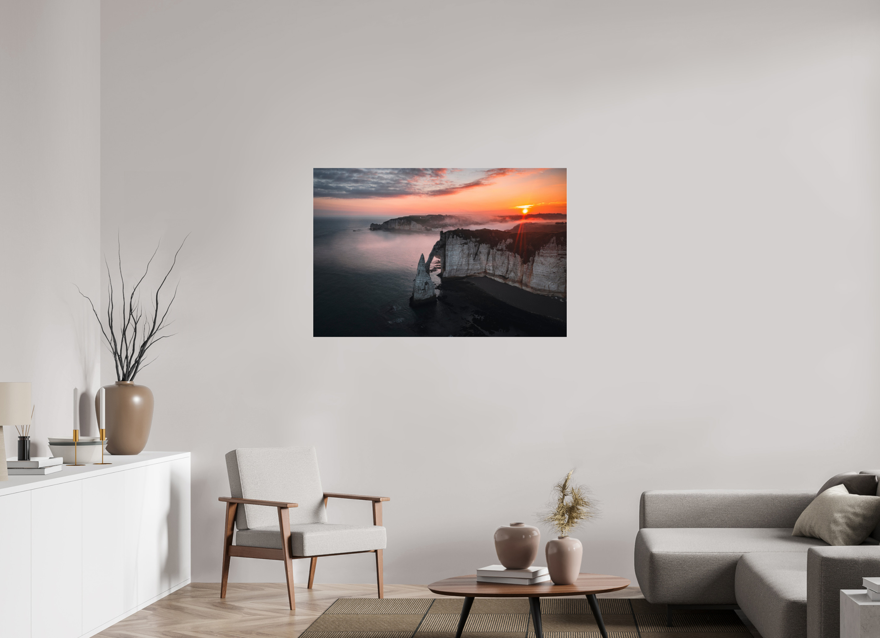 120 x 80 cm, Photo Print Under Acrylic Glass Aube sur les Falaises d'Aval d'Etretat