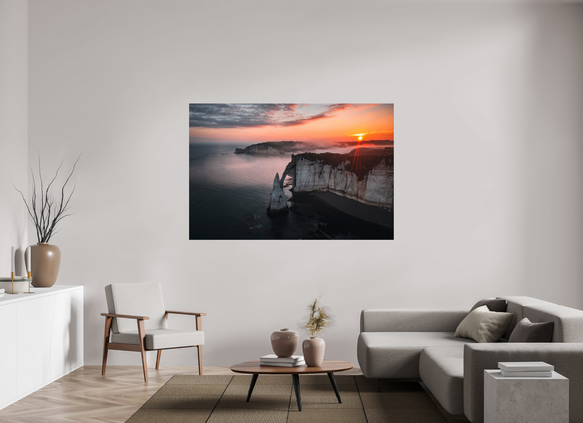 180 x 120 cm, Photo Print Under Acrylic Glass Aube sur les Falaises d'Aval d'Etretat