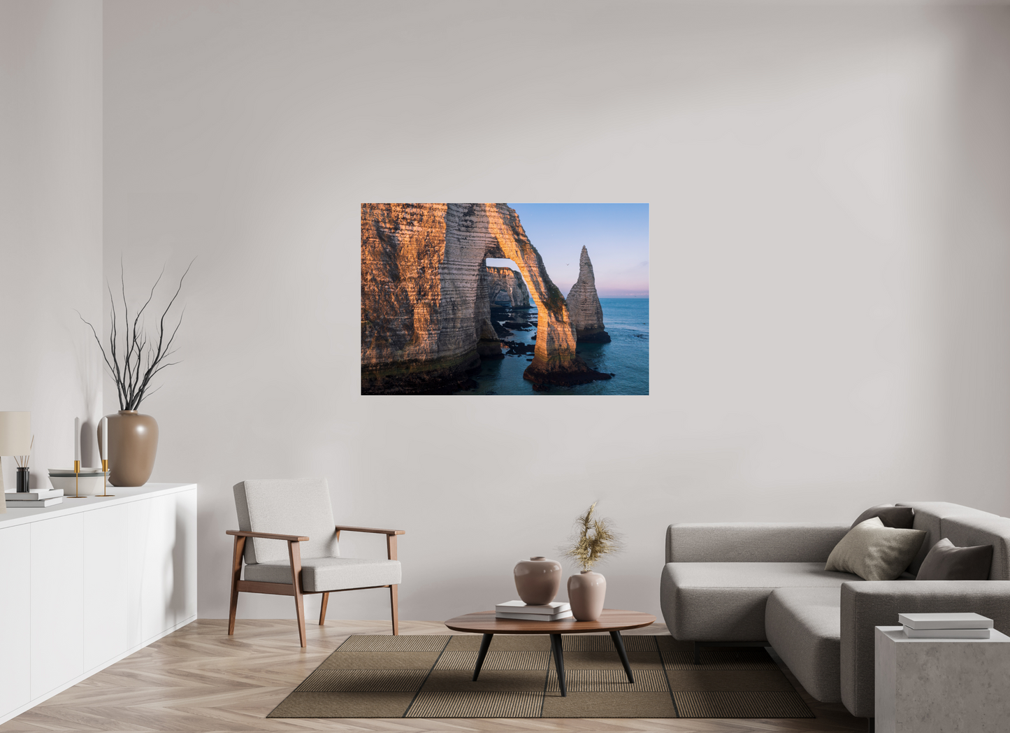 150 x 100 cm, Photo Print Under Acrylic Glass Lumière dorée sur l’arche d’Étretat
