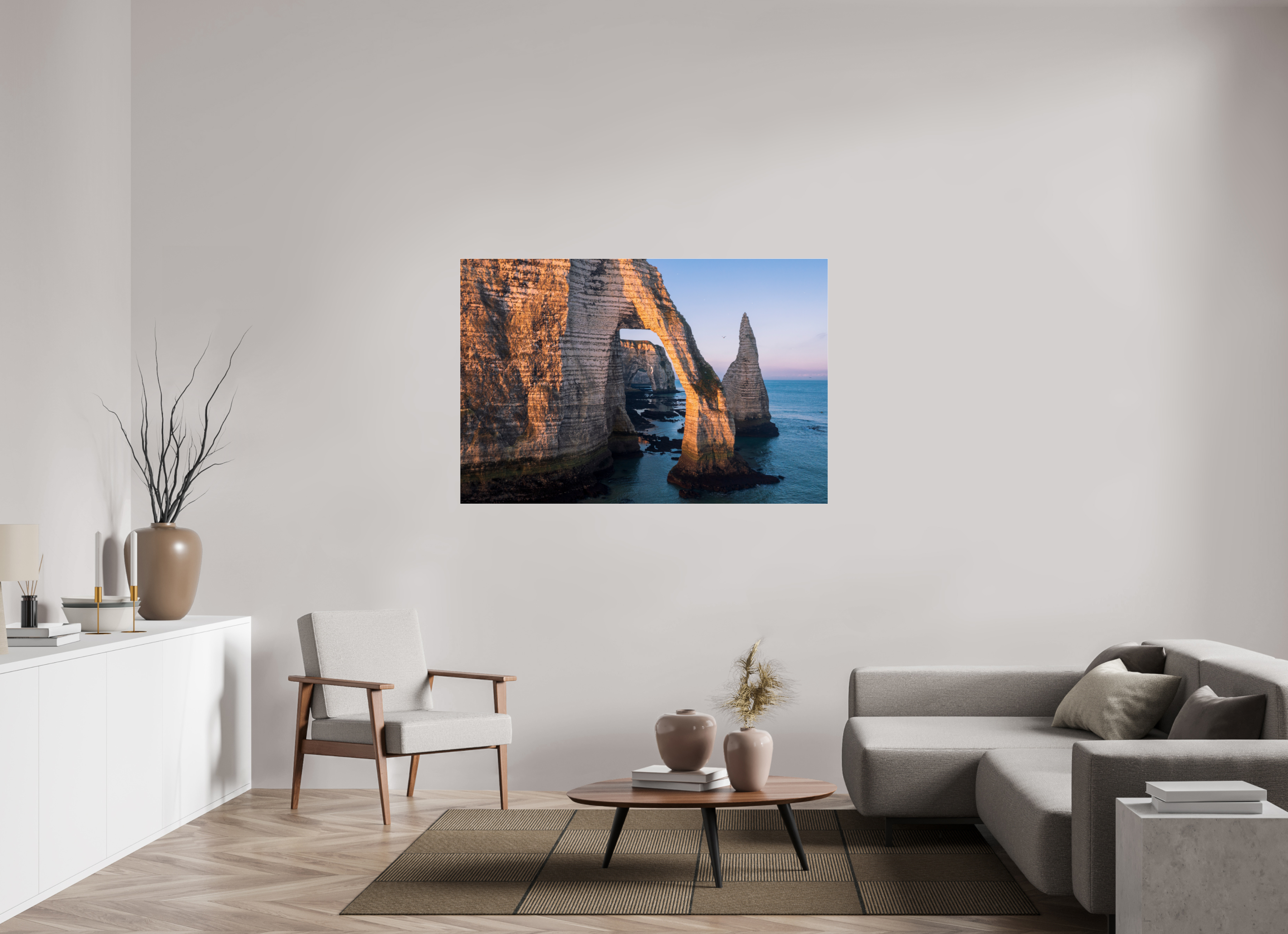 150 x 100 cm, Photo Print Under Acrylic Glass Lumière dorée sur l’arche d’Étretat