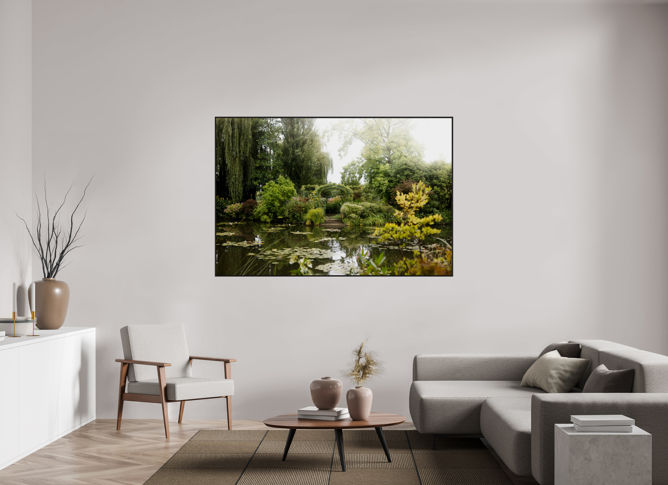 180 x 120 cm, Plexi et cadre américain La mare de Giverny