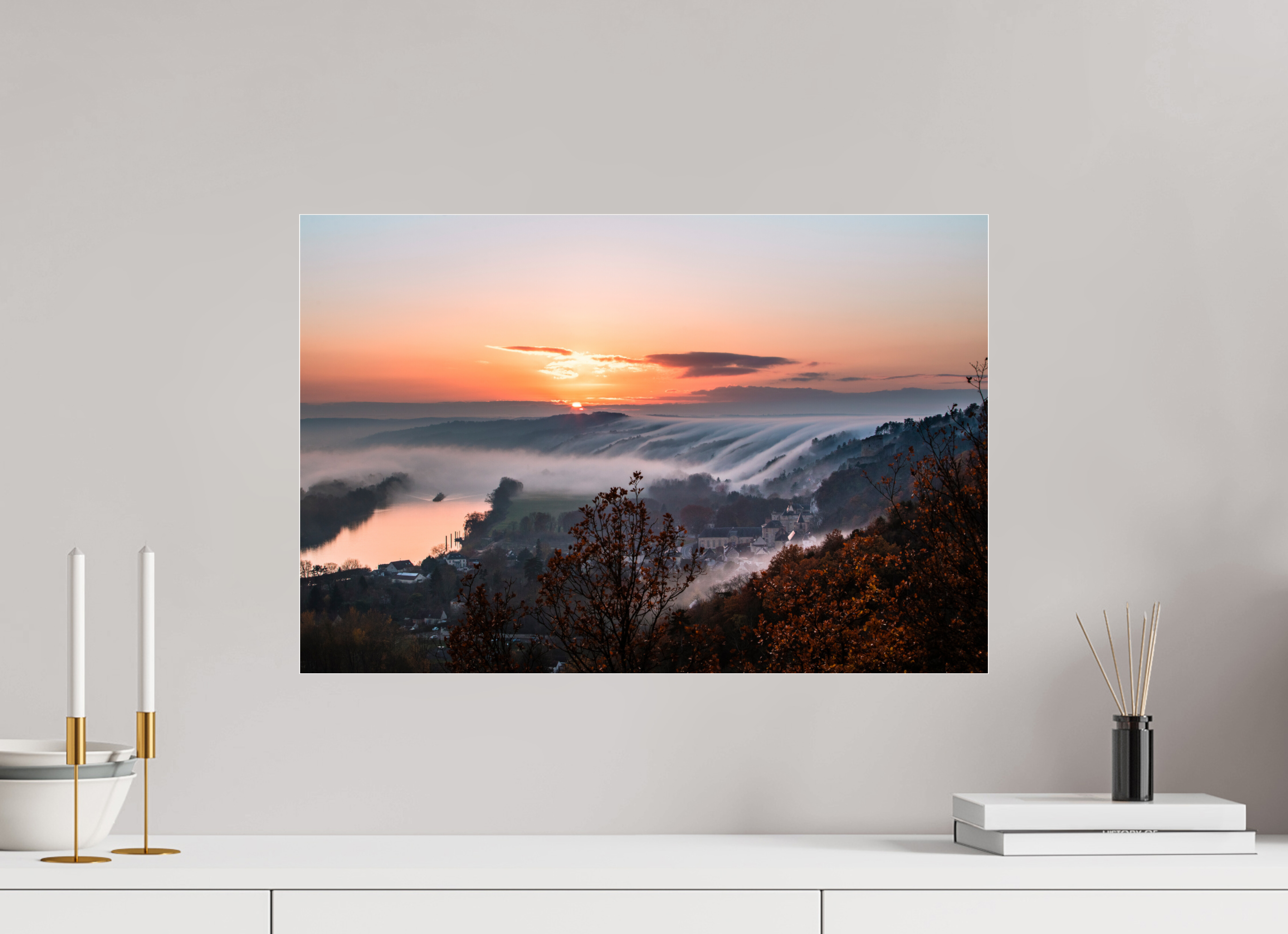 60 x 40 cm, Photo Print Under Acrylic Glass Cascade de brume à la Roche Guyon