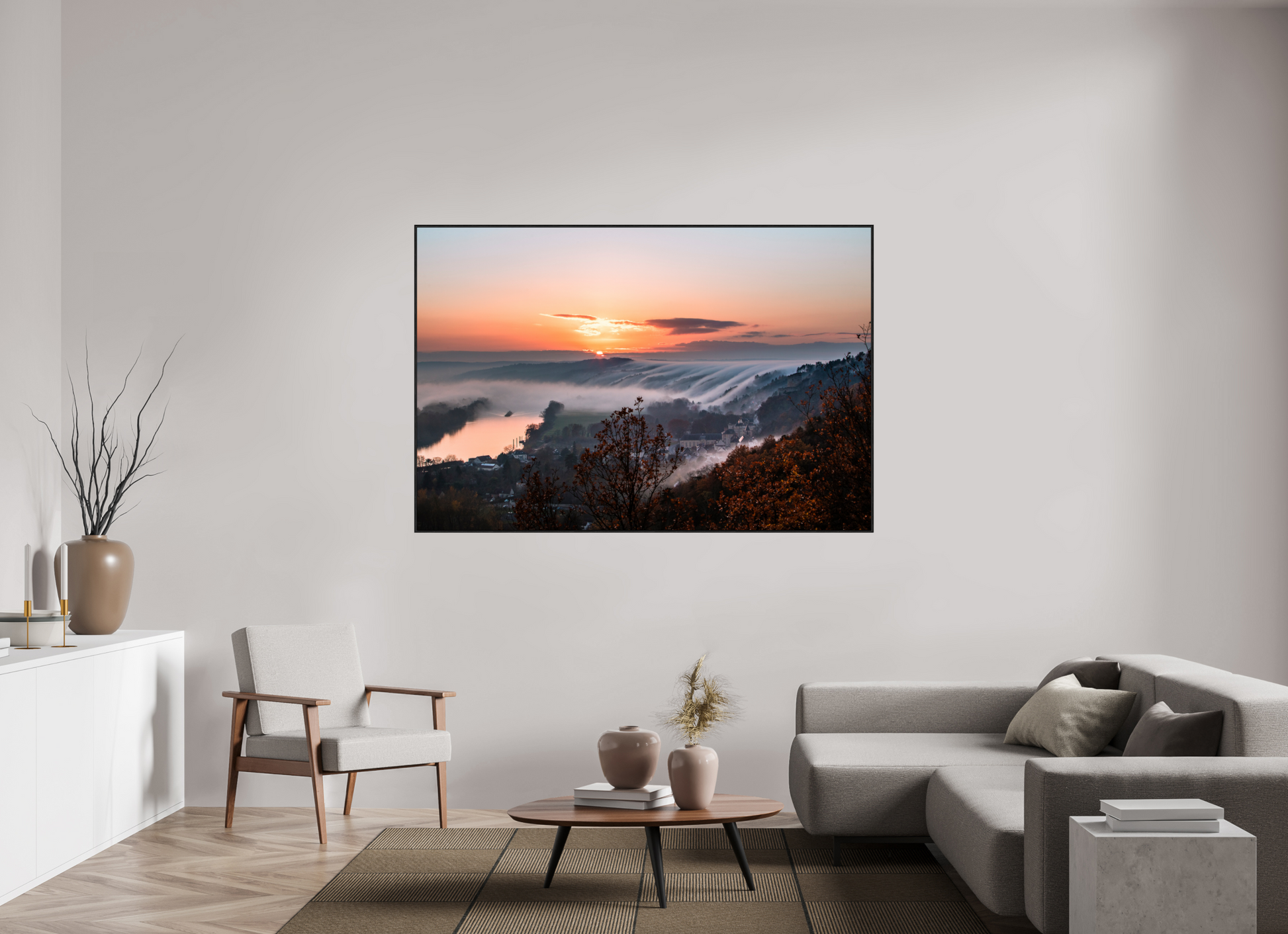 180 x 120 cm, Plexi et cadre américain Cascade de brume à la Roche Guyon