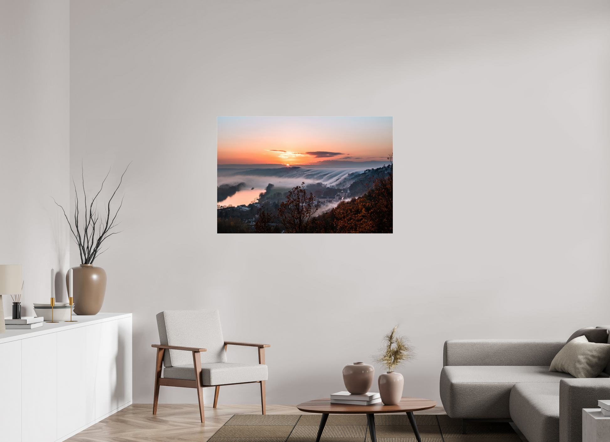 120 x 80 cm, Photo Print Under Acrylic Glass Cascade de brume à la Roche Guyon
