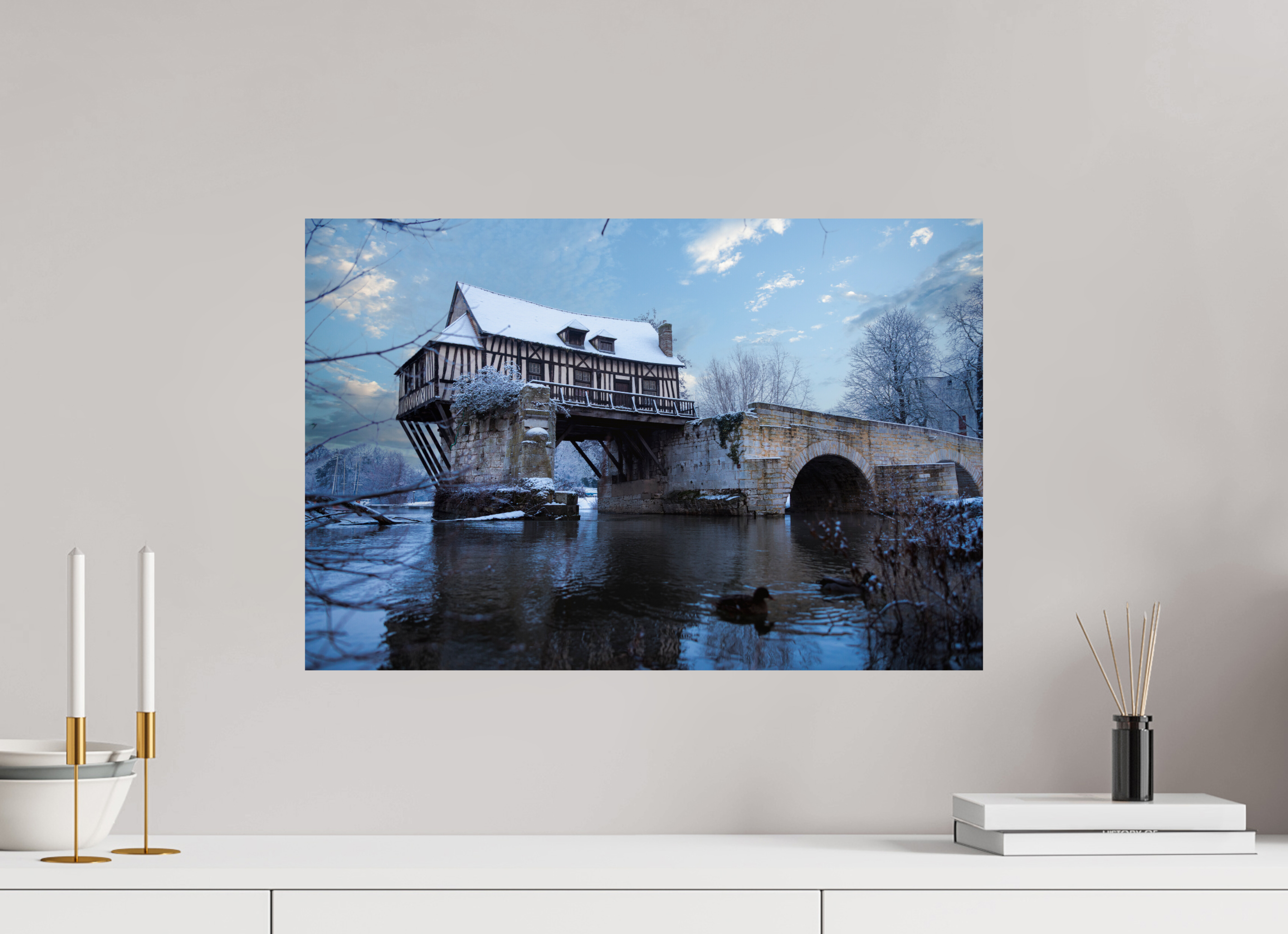 60 x 40 cm, Photo Print On Fuji Crystal DP II Vieux Pont de Vernon sous la neige