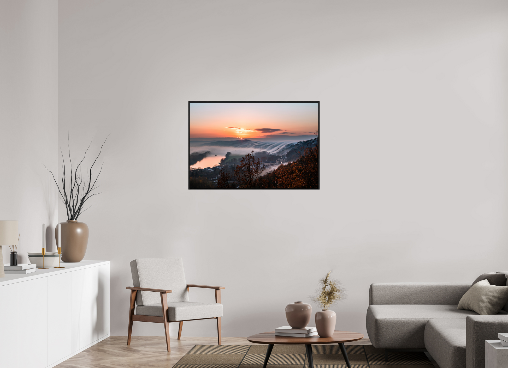 105 x 70 cm, Plexi et cadre américain Cascade de brume à la Roche Guyon