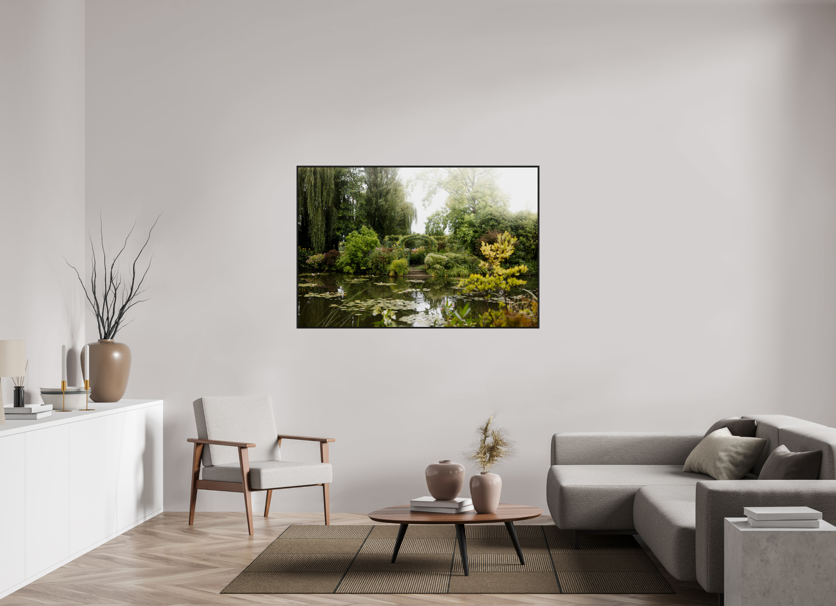 150 x 100 cm, Alu et cadre américain La mare de Giverny
