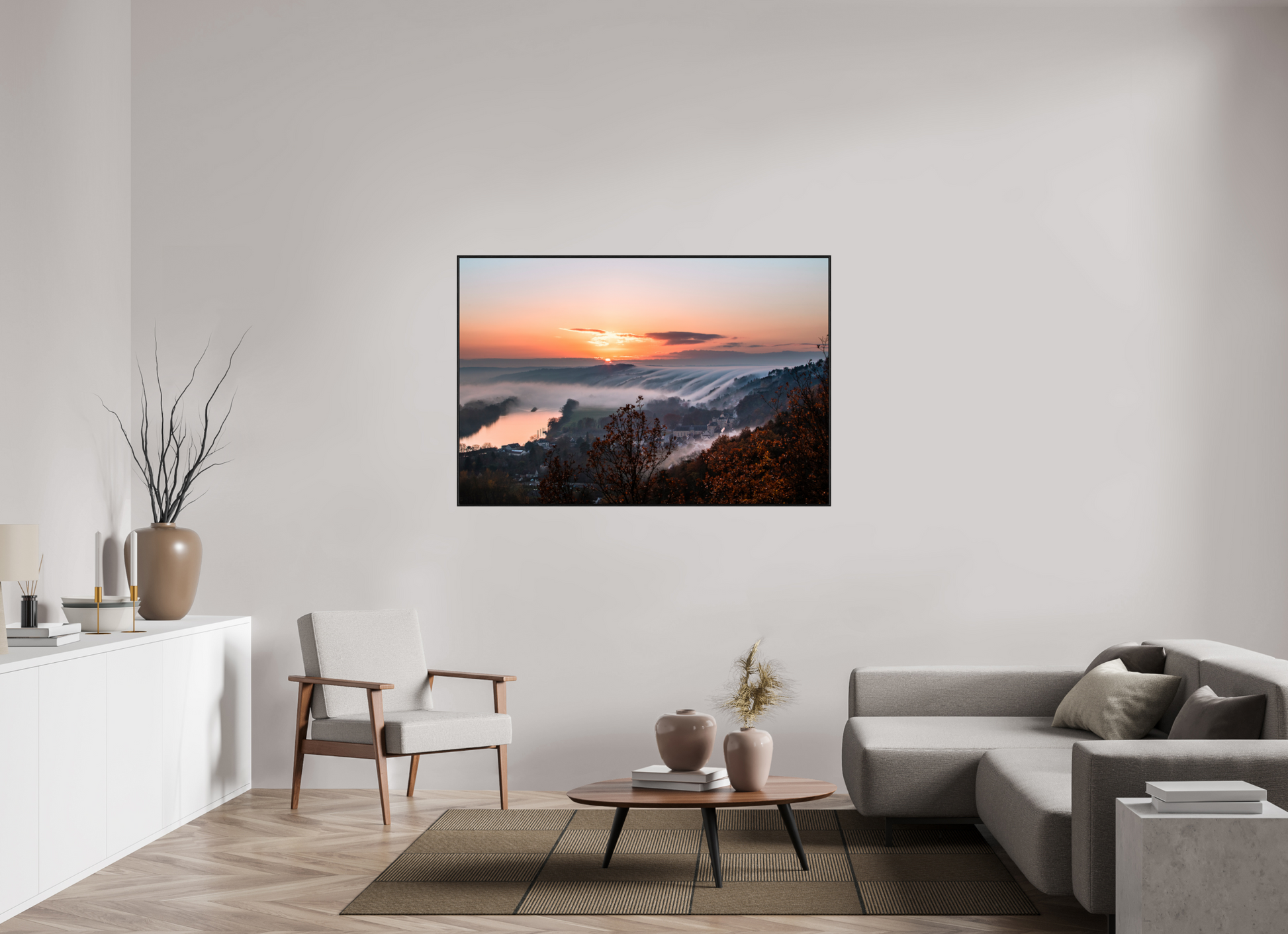 150 x 100 cm, Plexi et cadre américain Cascade de brume à la Roche Guyon